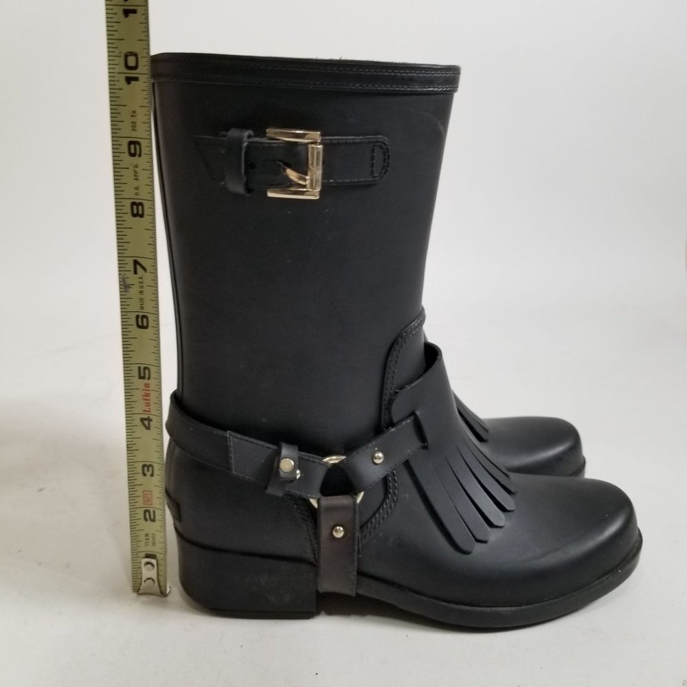 Massimo Dutti Rain Boot Tall Rubber Fringe Black Ring Strap US 6.5 EUR 37 - Picture 15 of 16